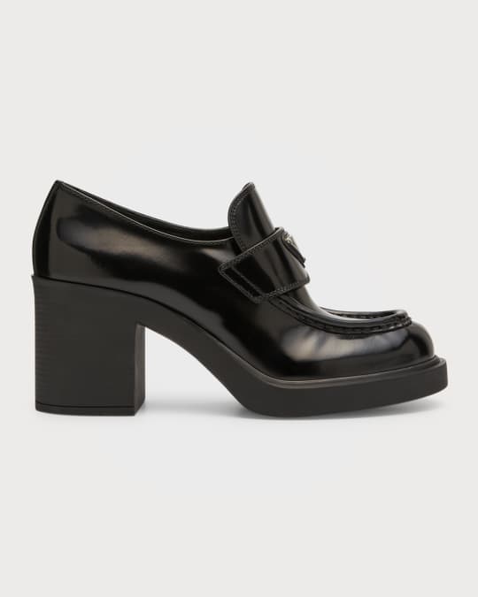 Prada Chocolate Flow Heeled Loafers Neiman Marcus