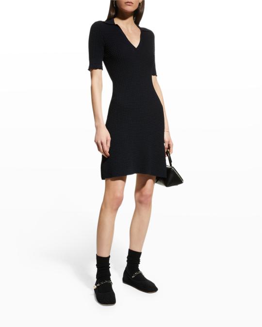 theory rib knit polo dress Theory Lace-Trim Short Textured Polo Dress