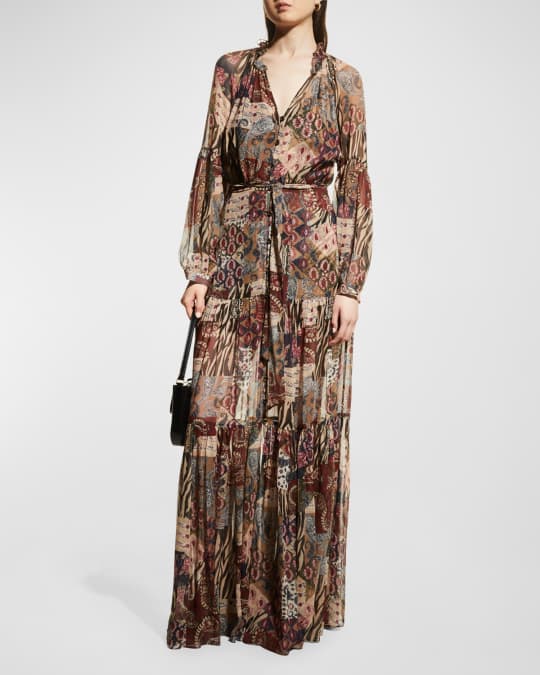Isra Multi Print Silk Maxi Dress