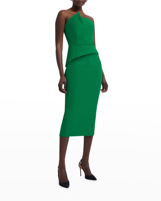 Safiyaa Strapless Structured Bustier Peplum Midi Dress | Neiman Marcus