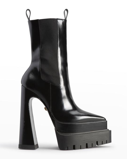 Versace Medusa Aevitas Calfskin Platform Booties | Neiman Marcus