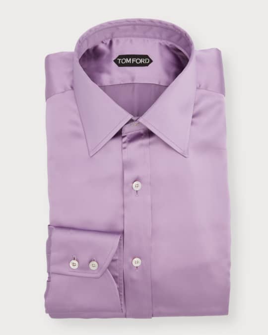 open lace back dress Men's Purple Silk Blend Straight Shirt and Mundu 36