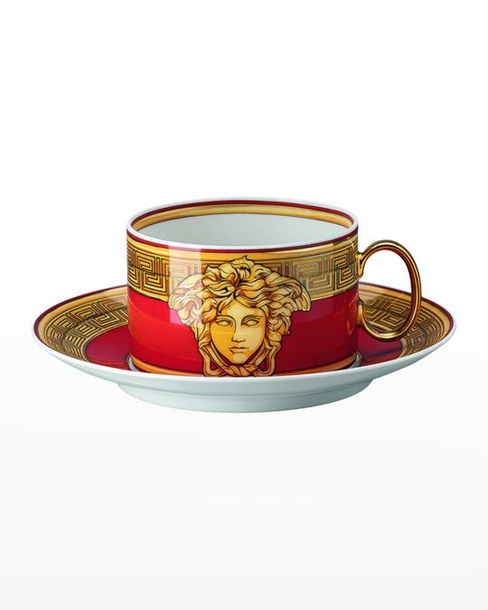 Versace Medusa Amplified Golden Coin Tea Cup & Saucer | Neiman Marcus