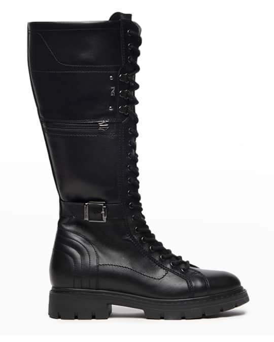 NeroGiardini Calfskin Buckle Lace Up Moto Boots Neiman Marcus