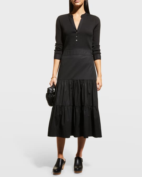 Veronica Beard Peralta Knit Tiered ButtonFront Midi Dress Neiman Marcus