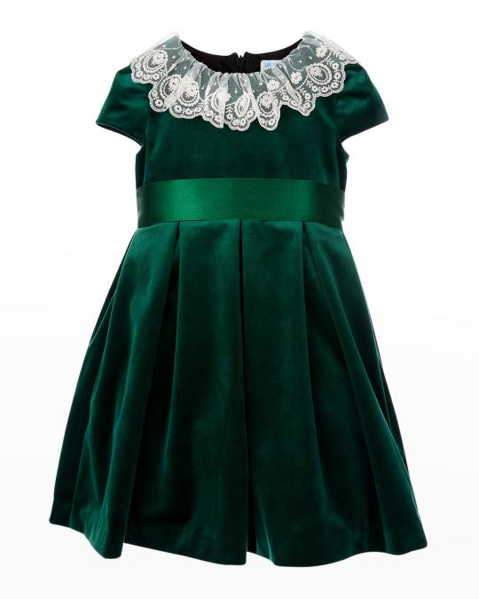 green velvet dress 4t Luli & Me Girl's Lace-Trim Velvet Dress, Size 2-4T