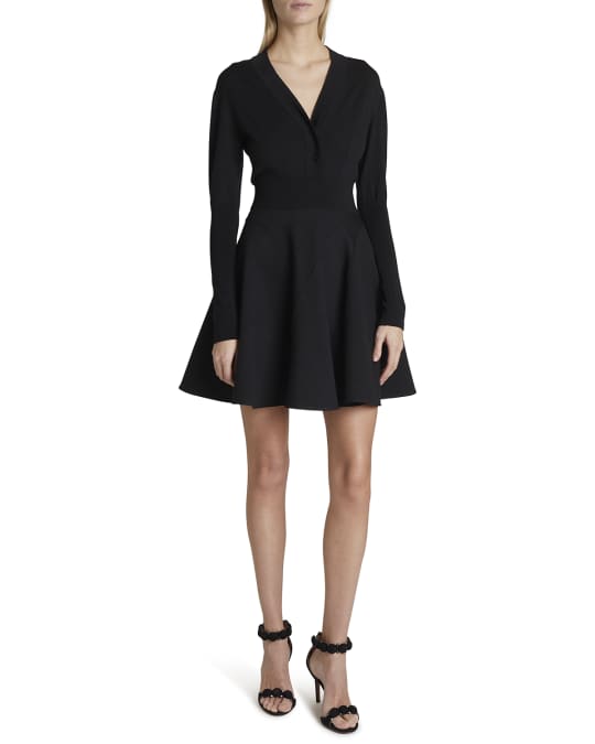 Akris punto Belted Short Dress with Pleated Skirt