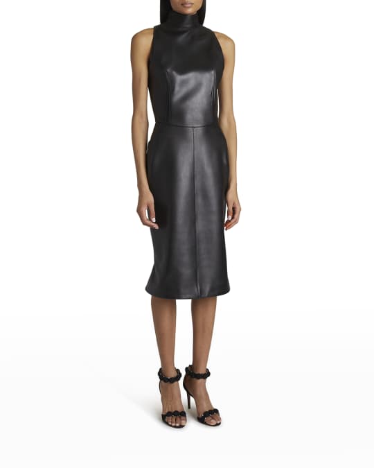chinese dress ladies Juliette Leather Sleeveless Long Dress - Noir Perforated Leather Maxi Dress