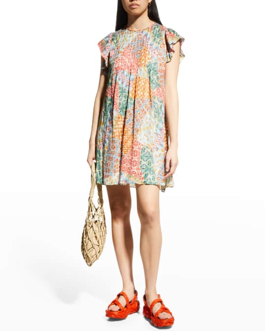 Marie Oliver Catie Patchwork Pintuck Shift Dress Neiman Marcus
