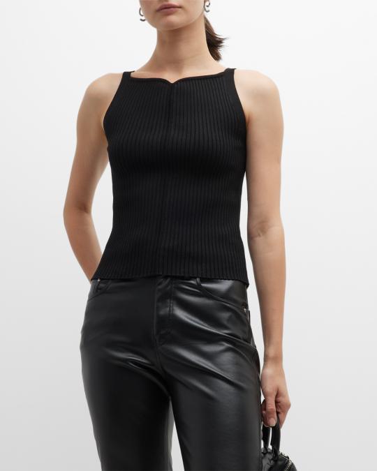Courreges Swallow Rib Knit Tank Top | Neiman Marcus