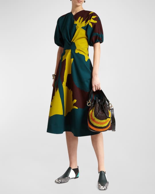 Colville Peeppo Abstract-Print Puff-Sleeve Paneled Midi Dress | Neiman  Marcus