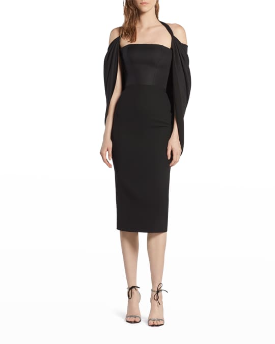 Maticevski Resonant Removable-Cape Strapless Midi Dress | Neiman Marcus