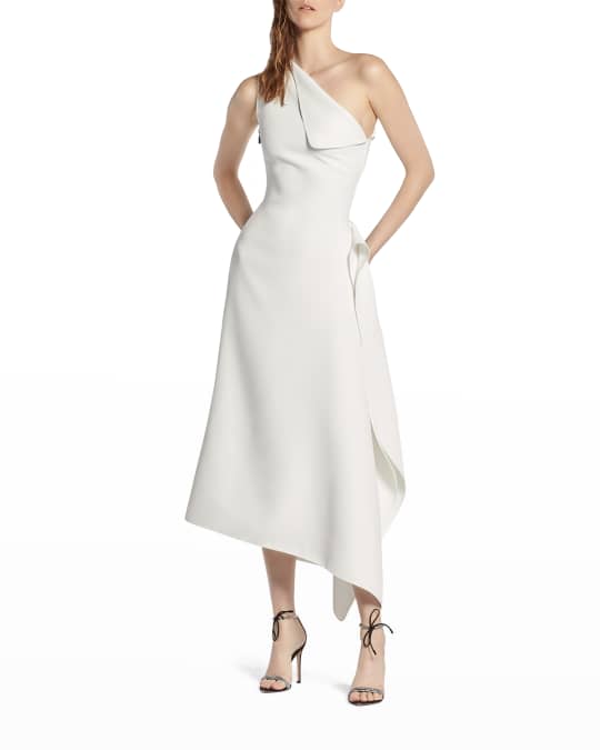 Maticevski Soothe Asymmetric Draped One-Shoulder Midi Dress | Neiman Marcus