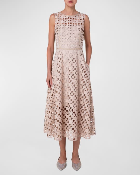 Akris punto Midi Dress w/ Cut-out Embroidery | Neiman Marcus