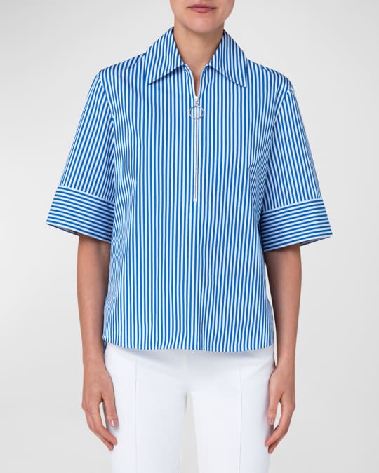 Akris punto Striped HalfZip Blouse Neiman Marcus