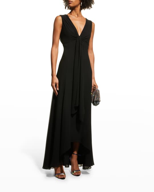 Badgley Mischka Collection Draped Knot-Front Gown | Neiman Marcus