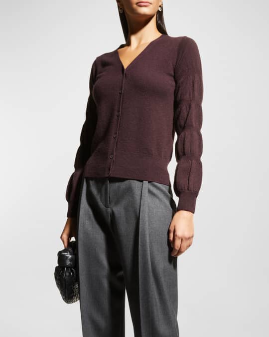 Puff-Sleeve Button-Down Cashmere Cardigan