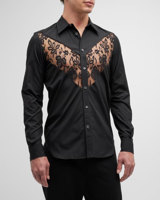 knee length dresses for ladies Men's Dance Shirt: Latin/Rhythm Shirt with Lace Panels