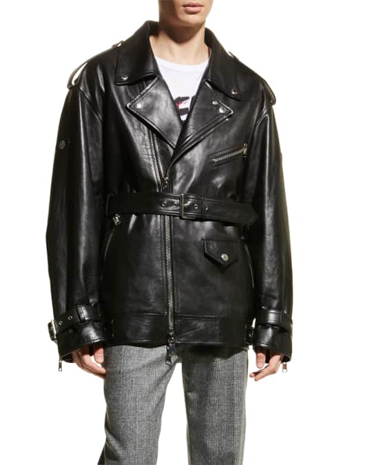 Alexander McQueen Men s Belted Asymmetric Leather Jacket Neiman