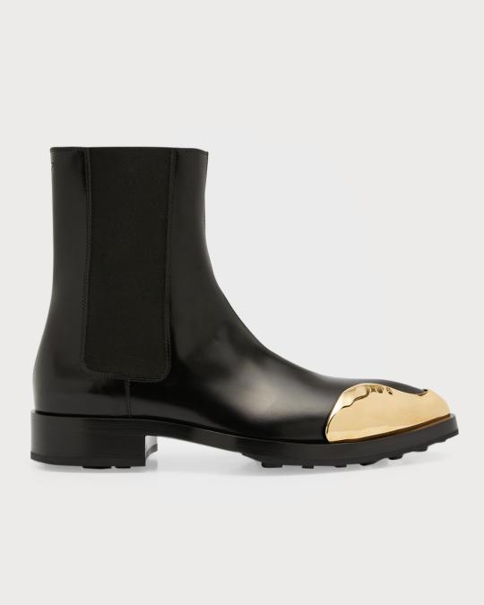 Black Leather Ankle Boots with Gold Toe Caps Black Lace Up Boots With Gold Toe |FSJshoes main image 3