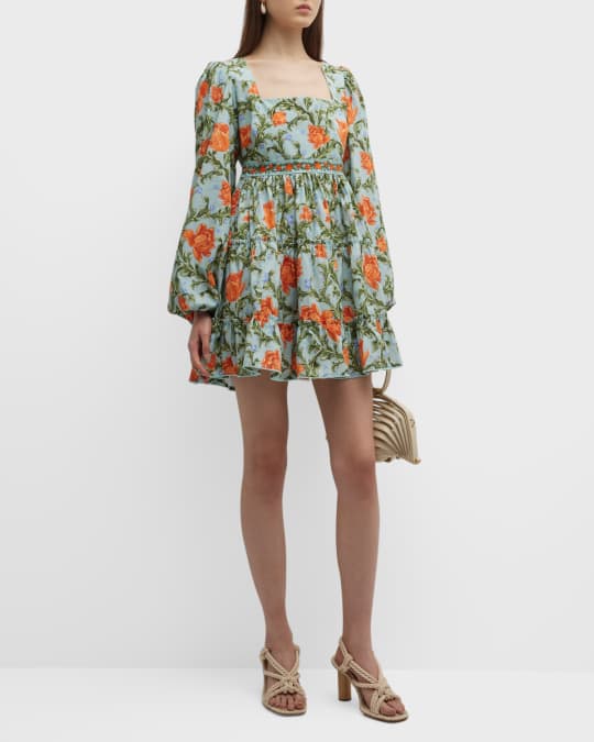 Agua by Agua Bendita Avena Peonia Atardecer Tiered Mini Dress | Neiman  Marcus