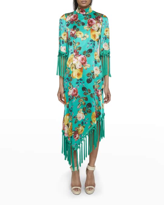 andrew gn midi dress Andrew Gn Asymmetric Silk Midi Dress Only - Floral