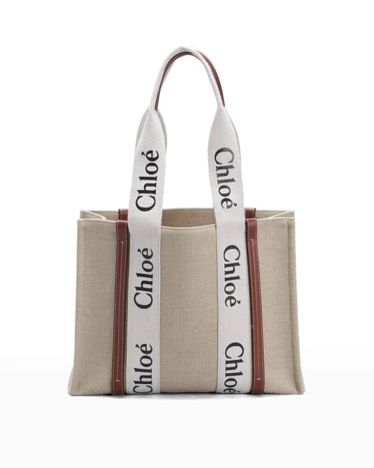 Chloe Woody Medium Tote Bag in Linen | Neiman Marcus