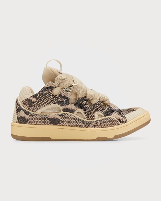 Men s Curb Snake Embossed Leather Low Top Sneakers