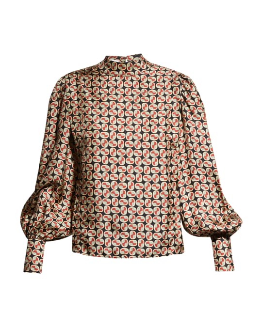 Mock Neck Puff Sleeve Blouse