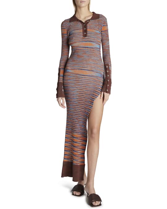 knit sweater dress midi One Shoulder Off Side Slit Midi Knit Sweater Dress LATTE / M main image 0