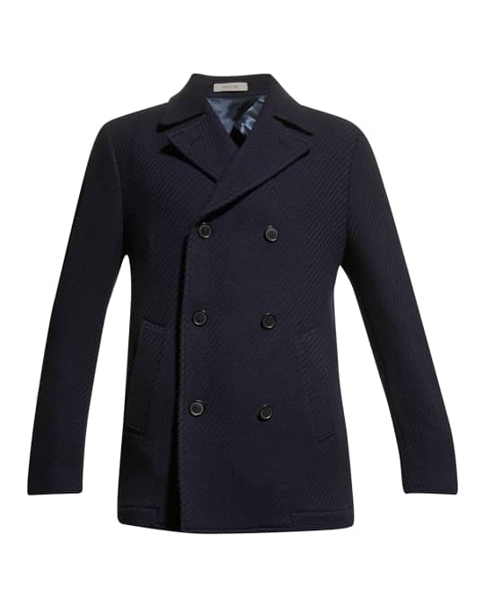 Corneliani Men's Super 180s Textured Wool Peacoat Neiman Marcus