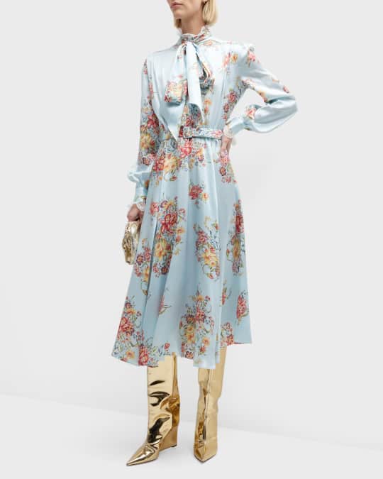 rodarte floral ruffled silk maxi dress Daisy Printed Moir Silk Gown with Ruffle Detail