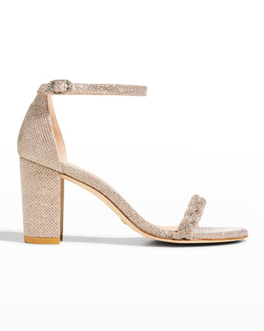 Stuart Weitzman Nearlynude Highshine Glitter Ankle-Strap Sandals ...