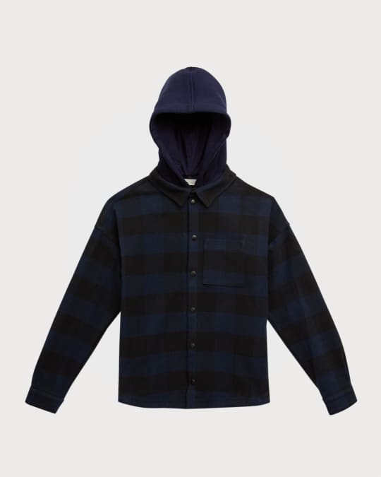 Palm Angels Boy s Cotton Plaid Overshirt Hoodie Size 12 Neiman Marcus