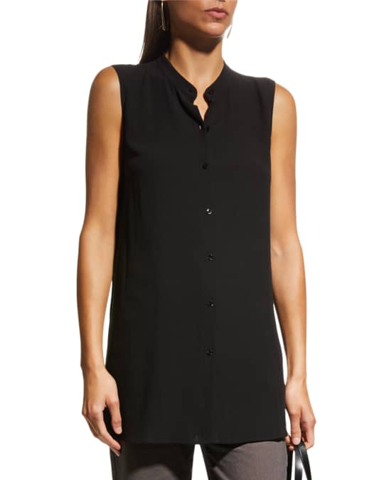 Sleeveless Button Down Silk Shirt