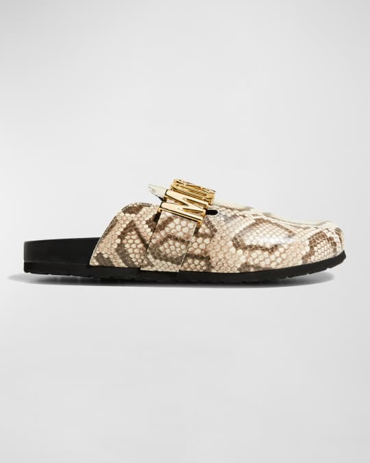 Moschino Men s Sabot Logo Embossed Leather Mules Neiman Marcus