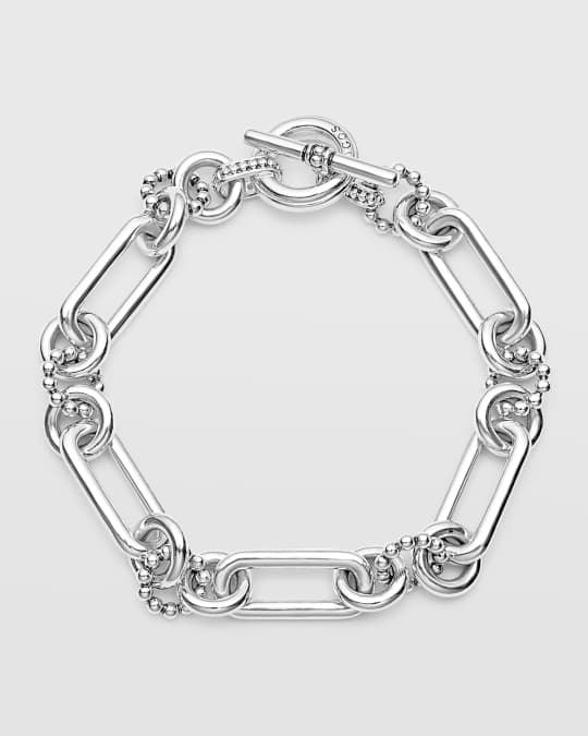 Sterling Silver Signature Caviar Fluted Link Toggle Bracelet
