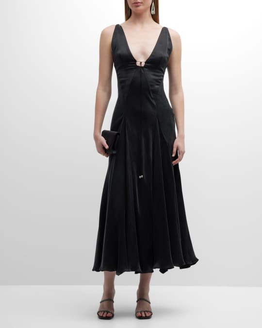 16ARLINGTON Tauri Plunge Midi Dress | Neiman Marcus