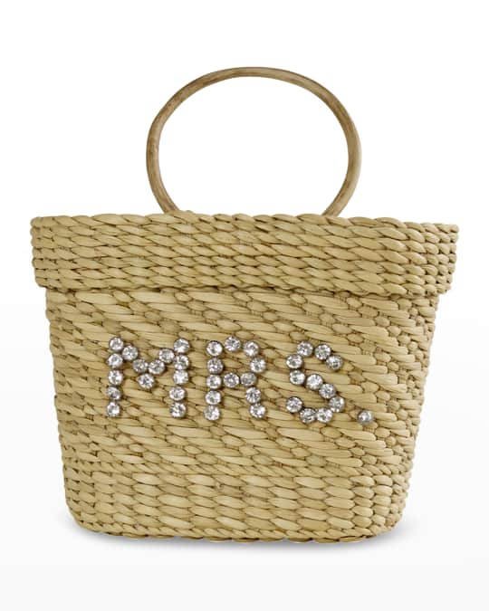 Mrs. Embellished Straw Tote Bag