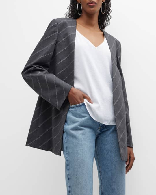 Stella McCartney Metallic Diagonal Striped Collarless Slim