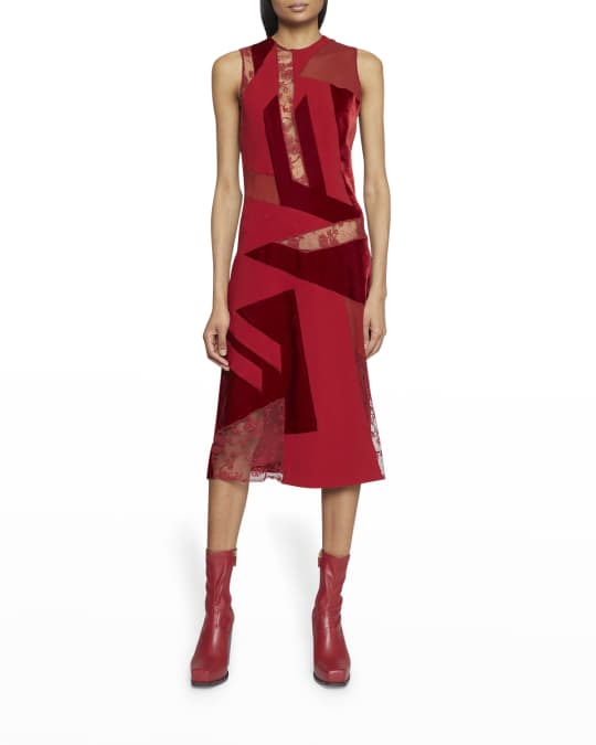 Stella McCartney Lace Velvet Patchwork Midi Dress | Neiman Marcus