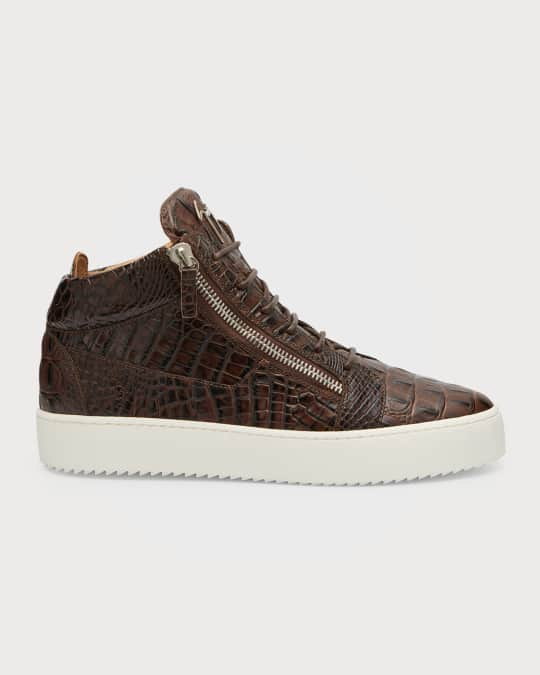 Giuseppe Zanotti Men's Crocodile-Embossed Leather Mid-Top Sneakers