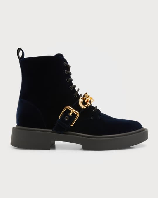 Bagvaskelse Magnetisk engagement Giuseppe Zanotti Men's Chain Strap Velvet Lace-Up Boots | Neiman Marcus