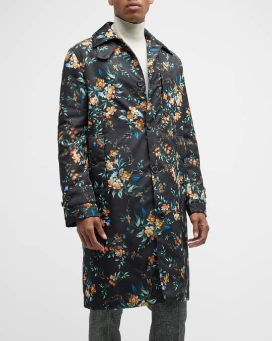 Erdem Men's David Floral Nylon Trench Coat Neiman Marcus
