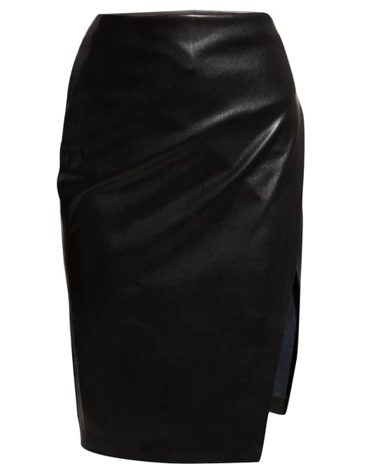 Siobhan Vegan Leather Knee-Length Wrap Skirt 