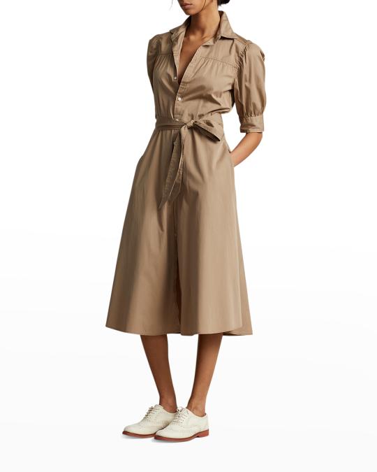ralph lauren midi shirt dress Polo Ralph Lauren Cotton Puffed-Sleeve Midi Shirtdress
