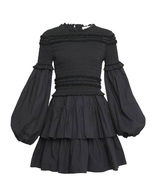 Ulla Johnson Nadia Embroidered Lantern-Sleeve Mini Dress | Neiman Marcus