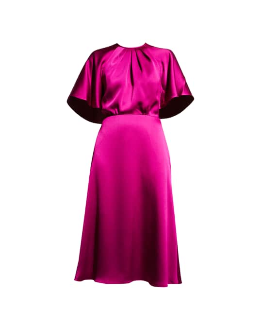 Rickie Freeman for Teri Jon Pleated Satin Capelet Dress Neiman