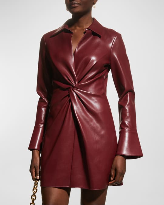Cinq a Sept McKenna Faux-Leather Mini Shirtdress | Neiman Marcus