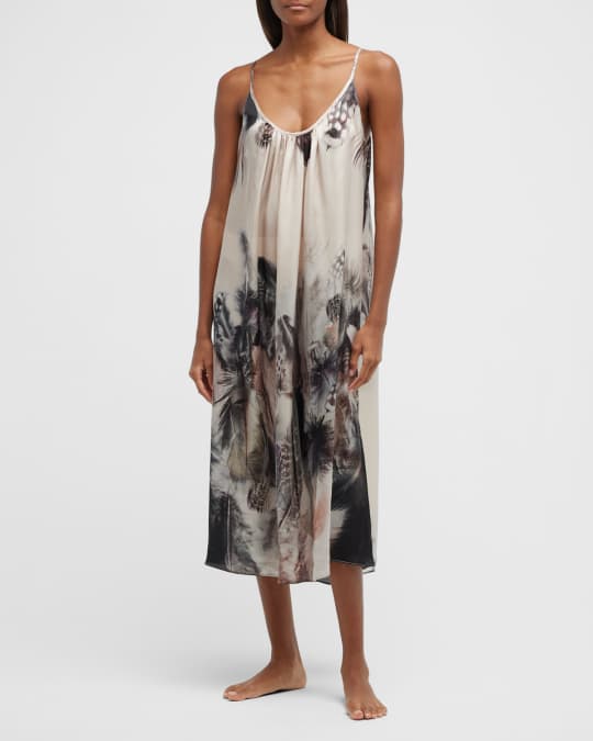 Christine Lingerie Sanctuary Feather Print Silk Nightgown Neiman